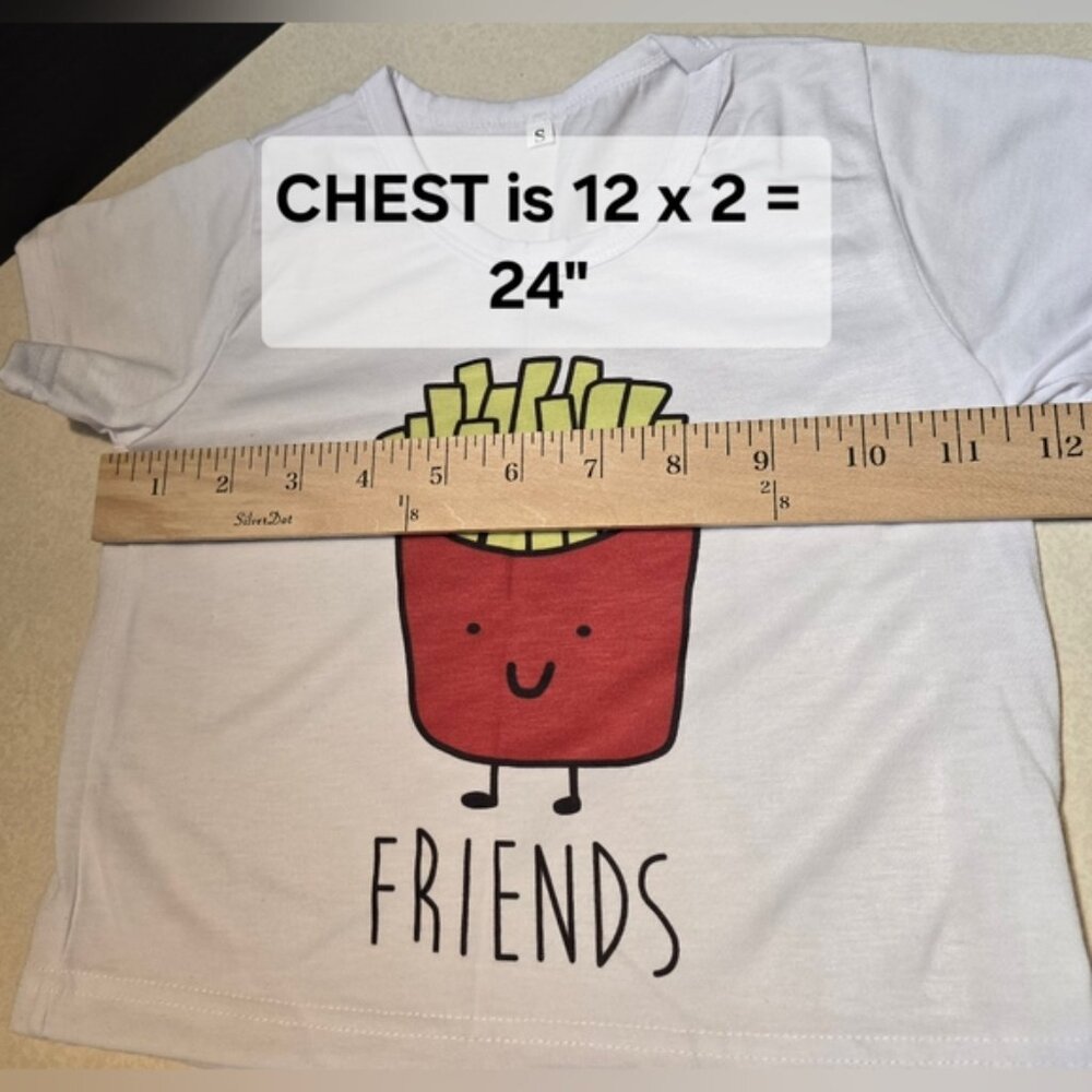 FUN 2PC SET - CHILD SIZE SMALL BEST FRIENDS GRAPHIC TEE - HAMBURGER & FRIES, NEW - Picture 9 of 15